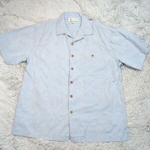 Monteray Club Shirt Mens L Blue Silk Blend Button Pocket Floral Hawaiian‎ Vacay
